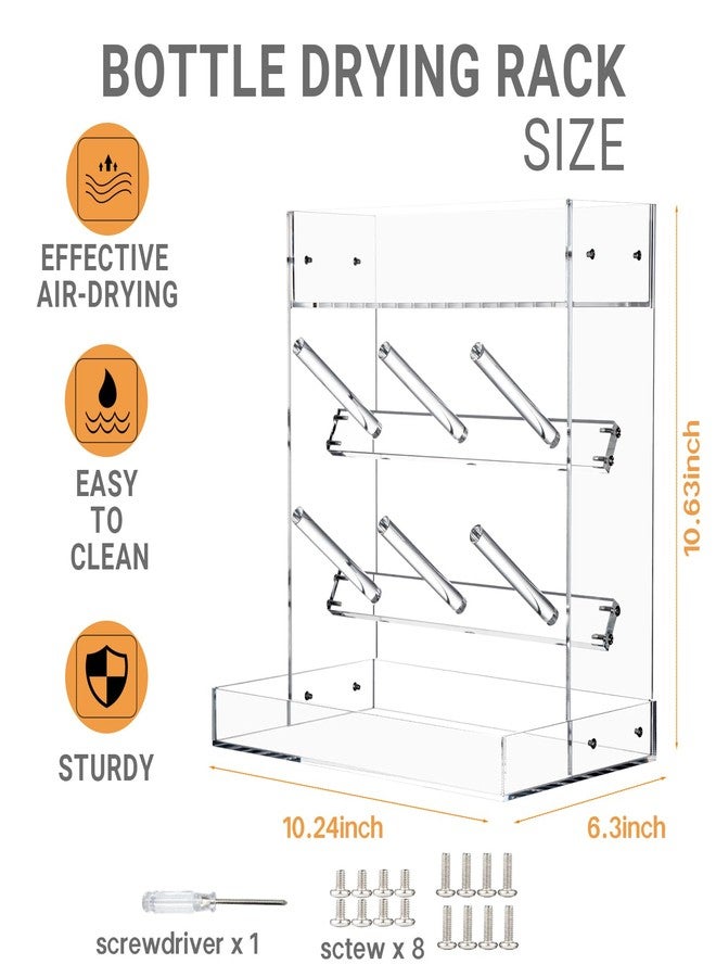 Heyrelda Baby Bottle Drying Rack Space Saving Vertical Acrylic Stand with Drip Tray – Clear Countertop Organizer for Bottles, Baby Accrssories – Fast Drying and Easy Cleanup - 10.3 x 6.3 x 10.6 in - Image 2